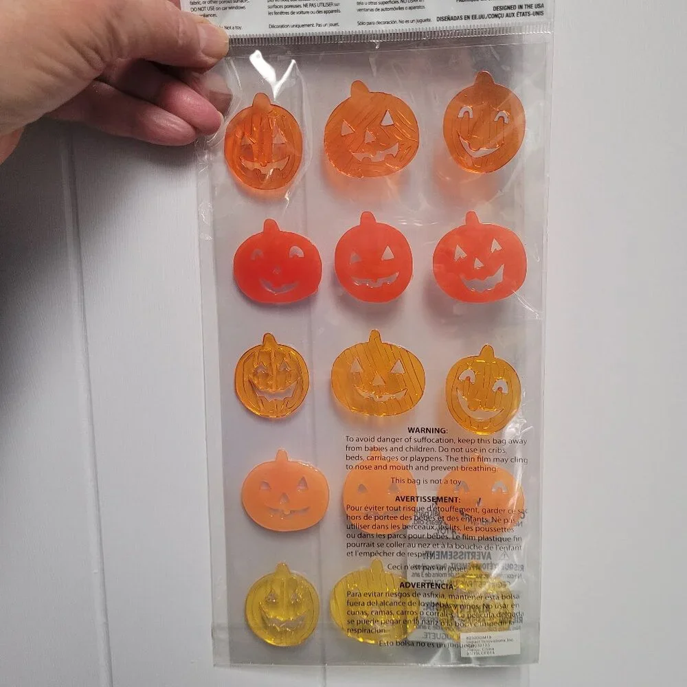 Halloween Pumpkin Gel Window Clings NWOT Reusable and Washable